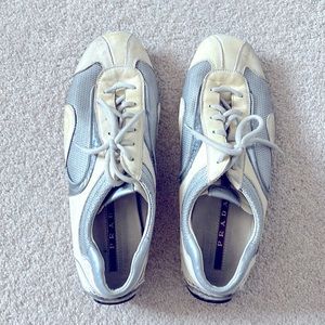 Prada Driving Shoes in Cream and Silver